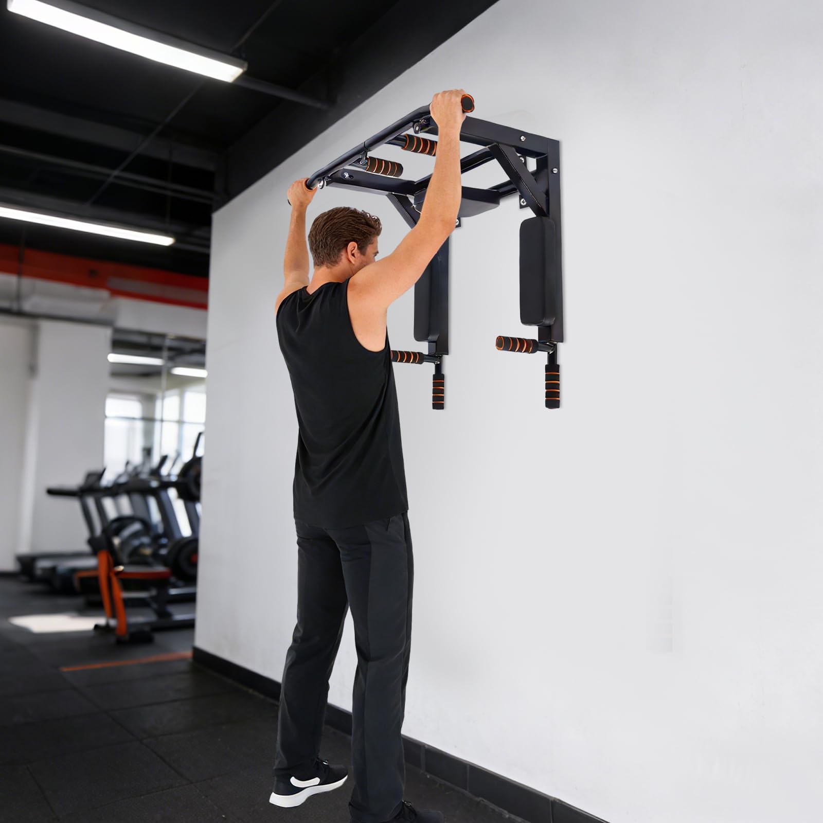 Barra per trazioni da parete con dip station, capacità di carico di oltre 200 kg, attrezzo multiuso per allenamento di petto, braccia, schiena e tronco, design a parete salvaspazio, per casa, palestra