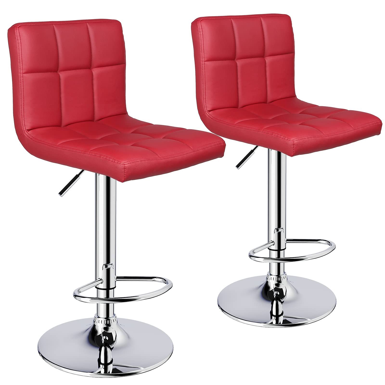 Leopard Bar Stools, Modern PU Leather Adjustable Swivel Bar Stool with Back, Set of 2 ( Wine Red )-image-37