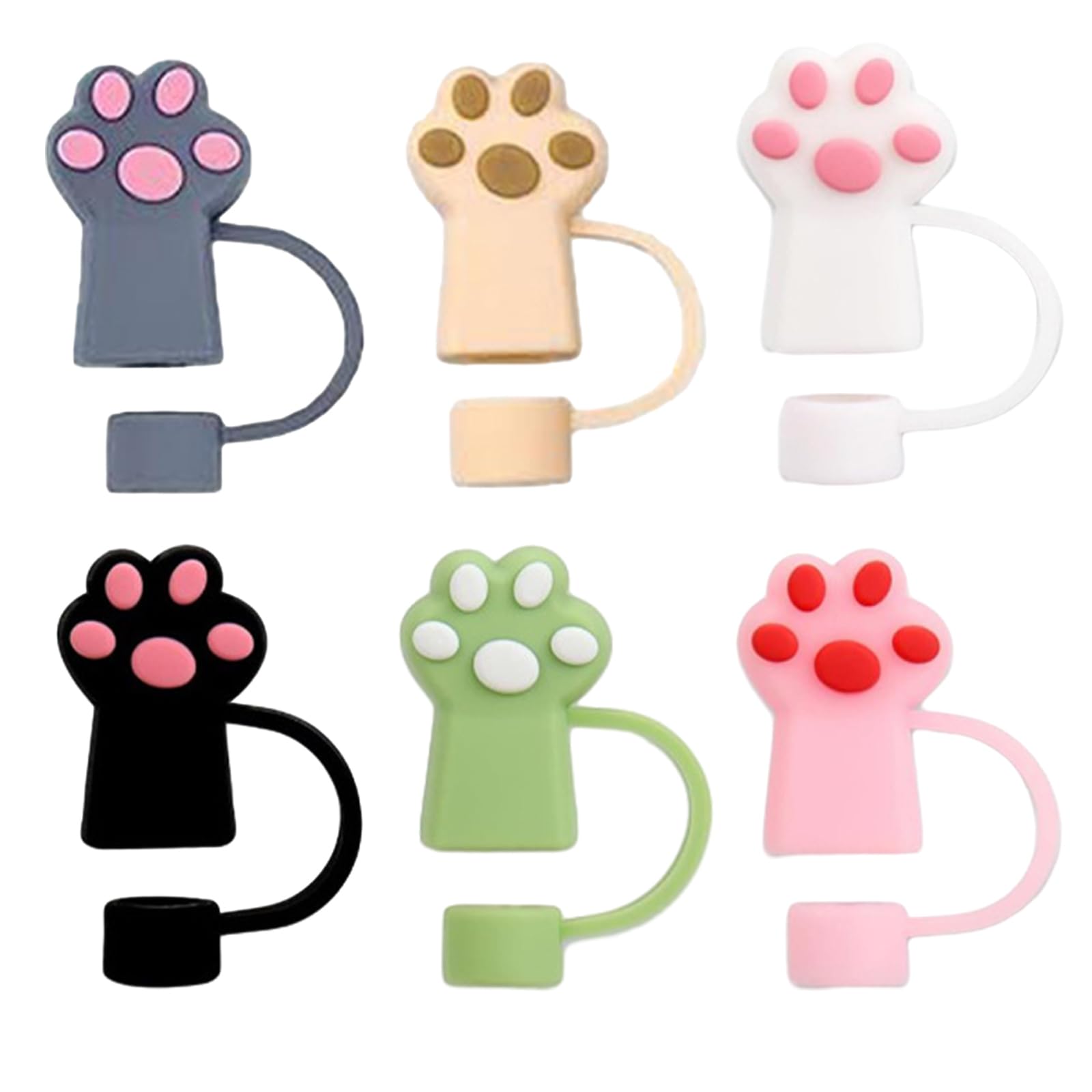 Zkhxhtg Tumblers Water Glasses Set of 6 Unique Straw Stopper Ornament Colorful Silicone Straw Lovely Cat Claw Straws