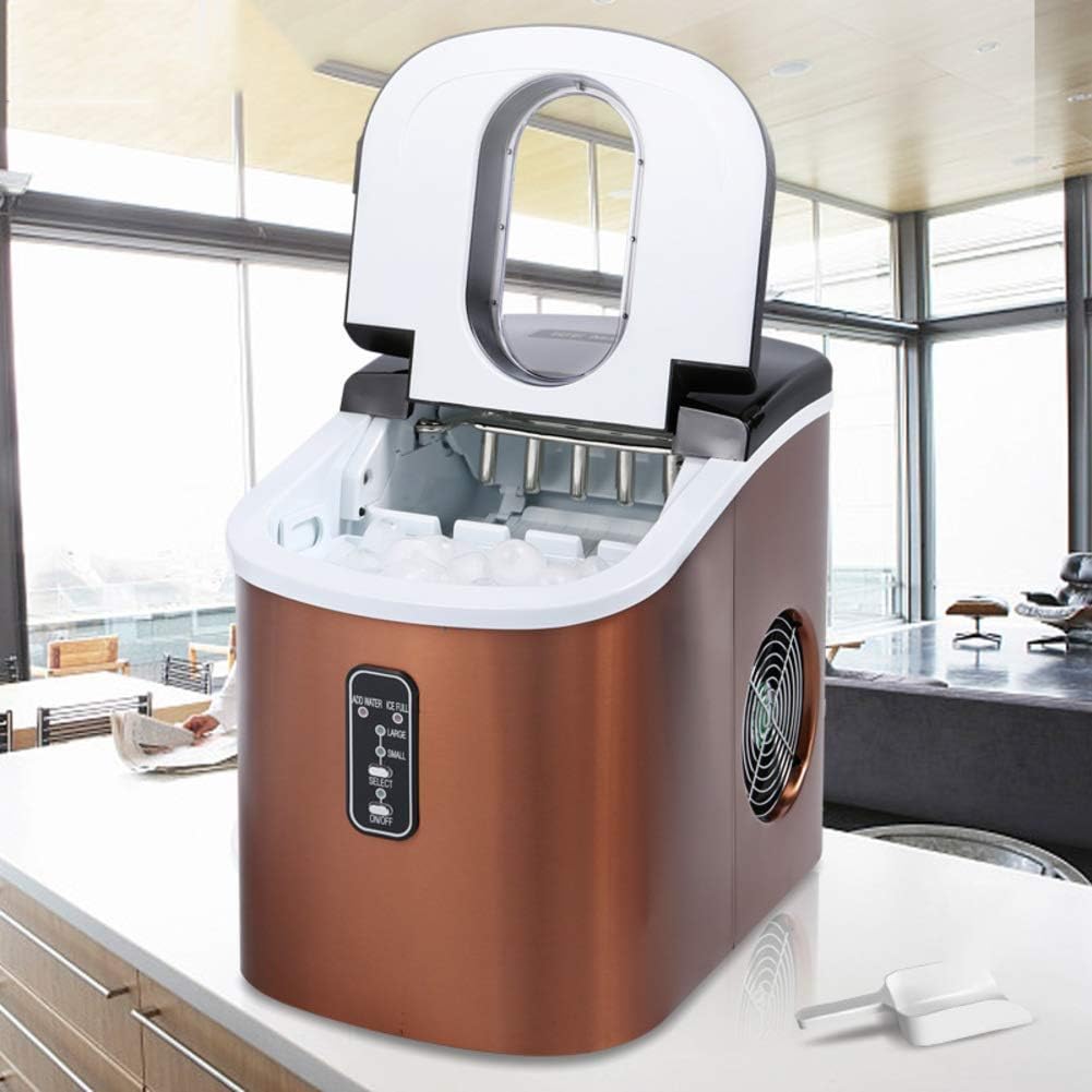 Ice Maker Countertop, Electric Ice Cube Maker with Scoop Basket, 9 Ice Cubes in 6-13 Minutes, 33 Pounds in 24 Hours (Copper) (Blue) (Copper)