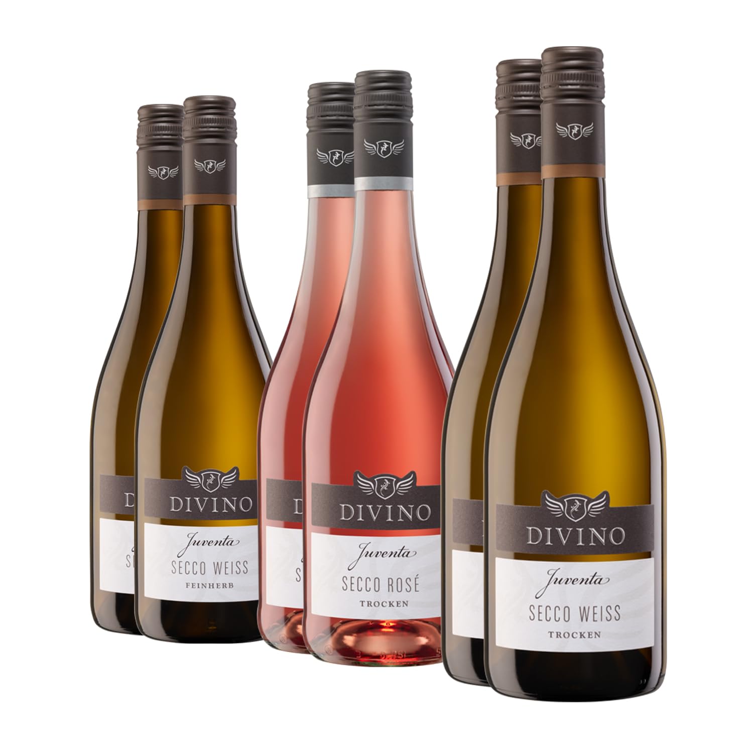 DIVINO Juventa Secco Probierpaket - Secco Weiss trocken & feinherb, Secco Rosé trocken - Deutscher Perlwein mit zugesetzter Kohlensäure von der fränkischen Premiumgenossenschaft (6 x 0,75l)