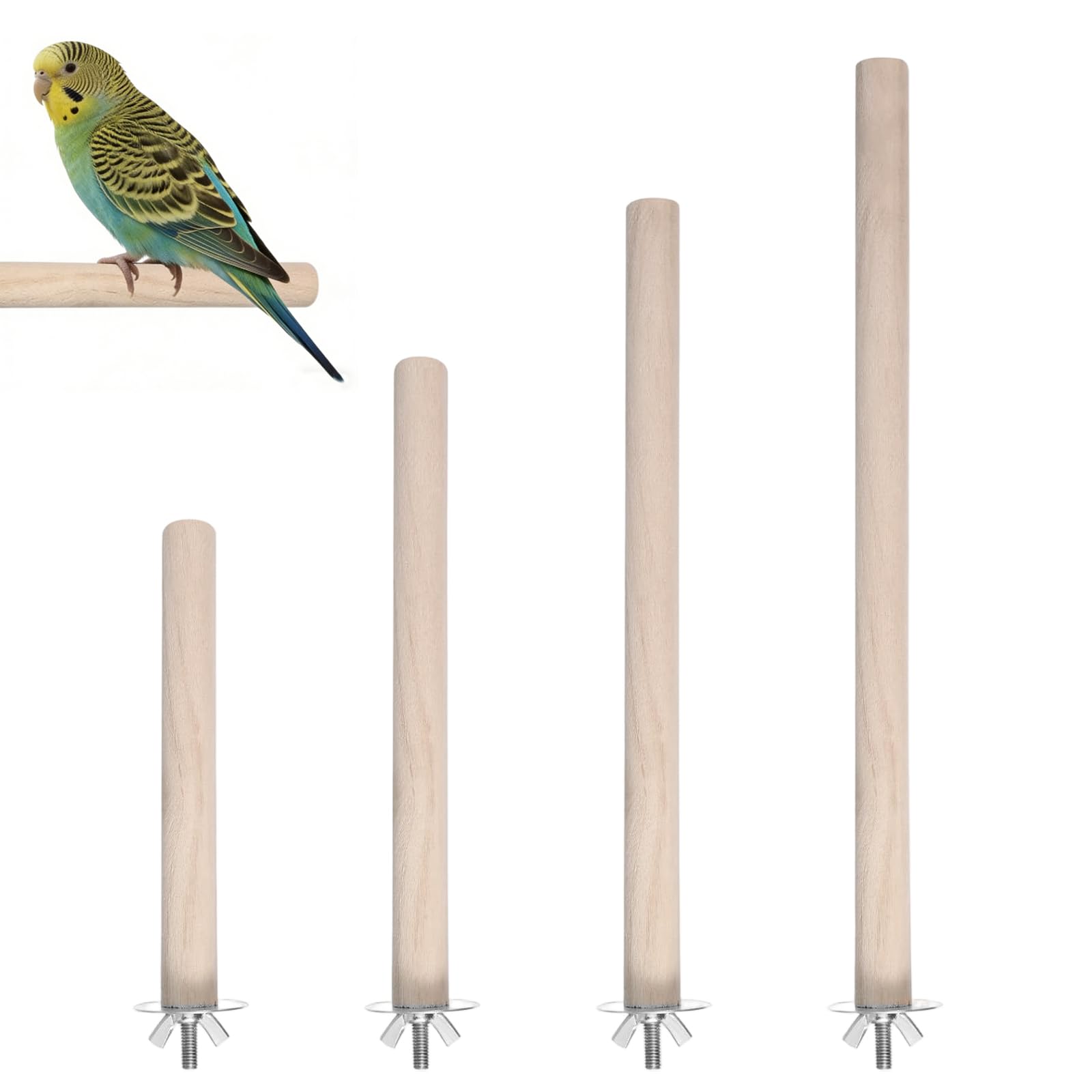 CLKE 4PCS Natural Wood Bird Perches for Cage, Parrot Perch Stand for Beak & Claw Grinding, Parrot Cage Accessories with Different Widths Cage Accessories for Macaws, Small Parakeets, Conures, Budgies