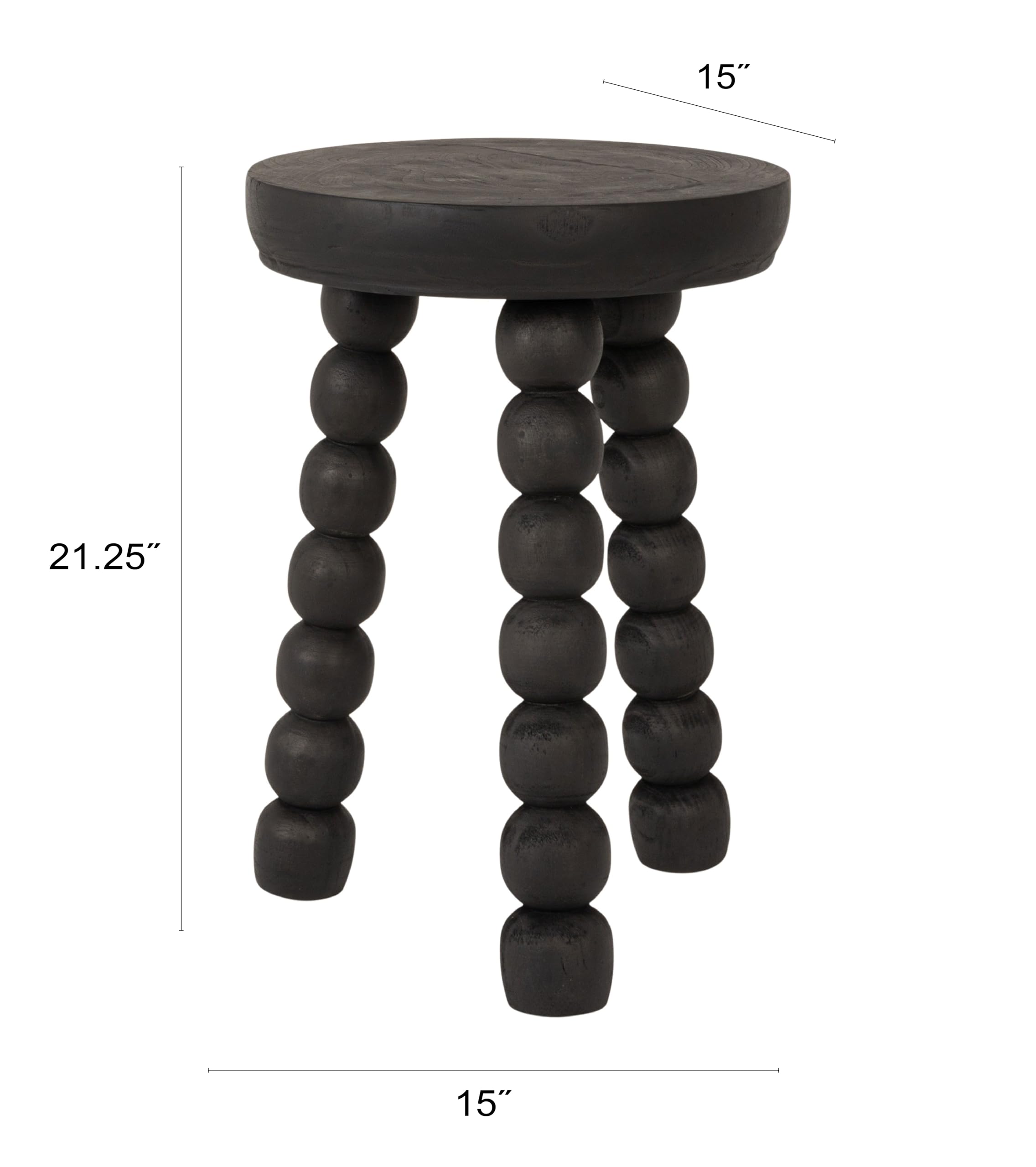 Creative Co-Op Paulownia Wood Bead Ball Tri-Pod Accent Table. Black