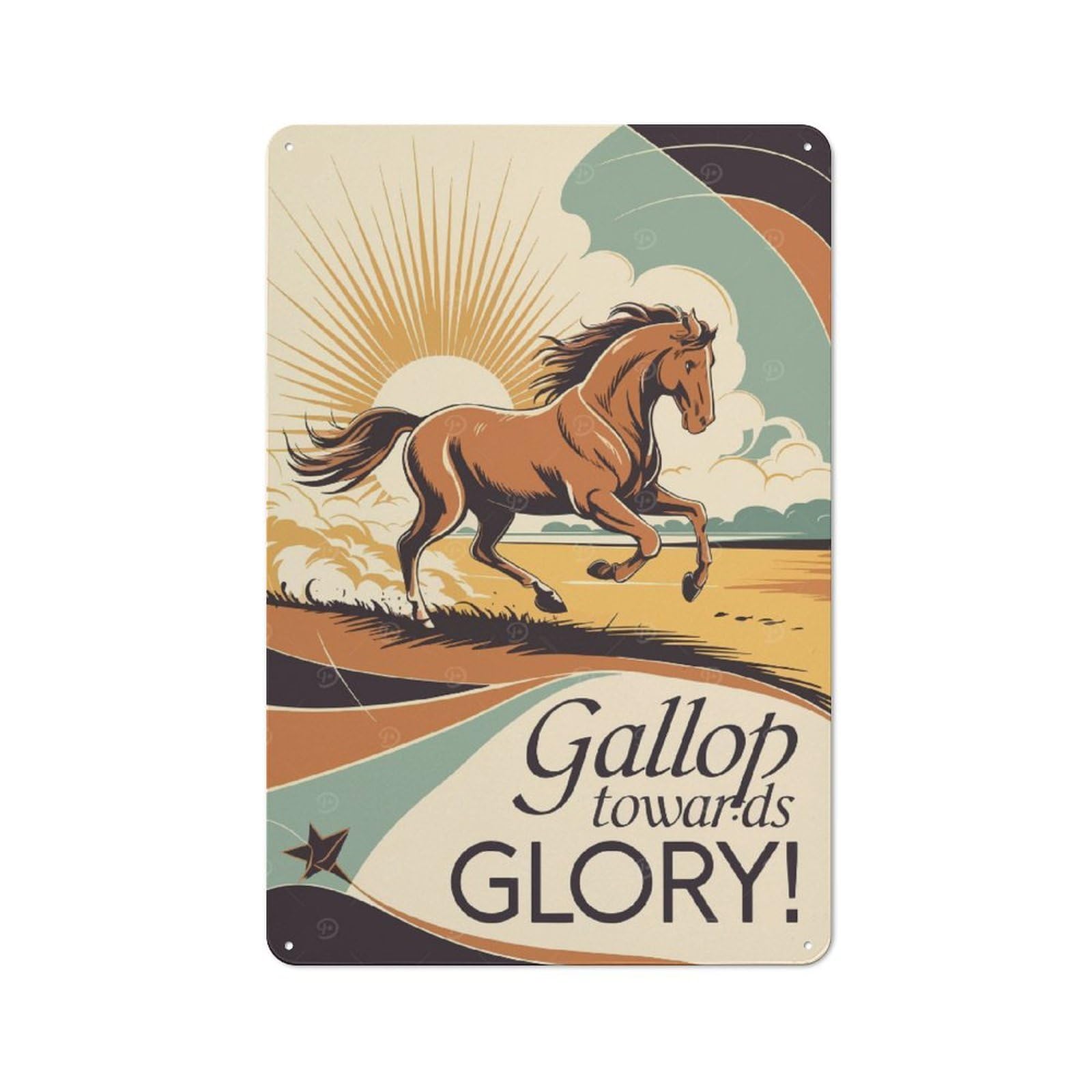 Junmoney Gallop Towards Glory Horse Art Tin Wall Sign With Design 30X20cm, Classic Diner Style Decor For Bakery, Diner, Cafe Or Family Room