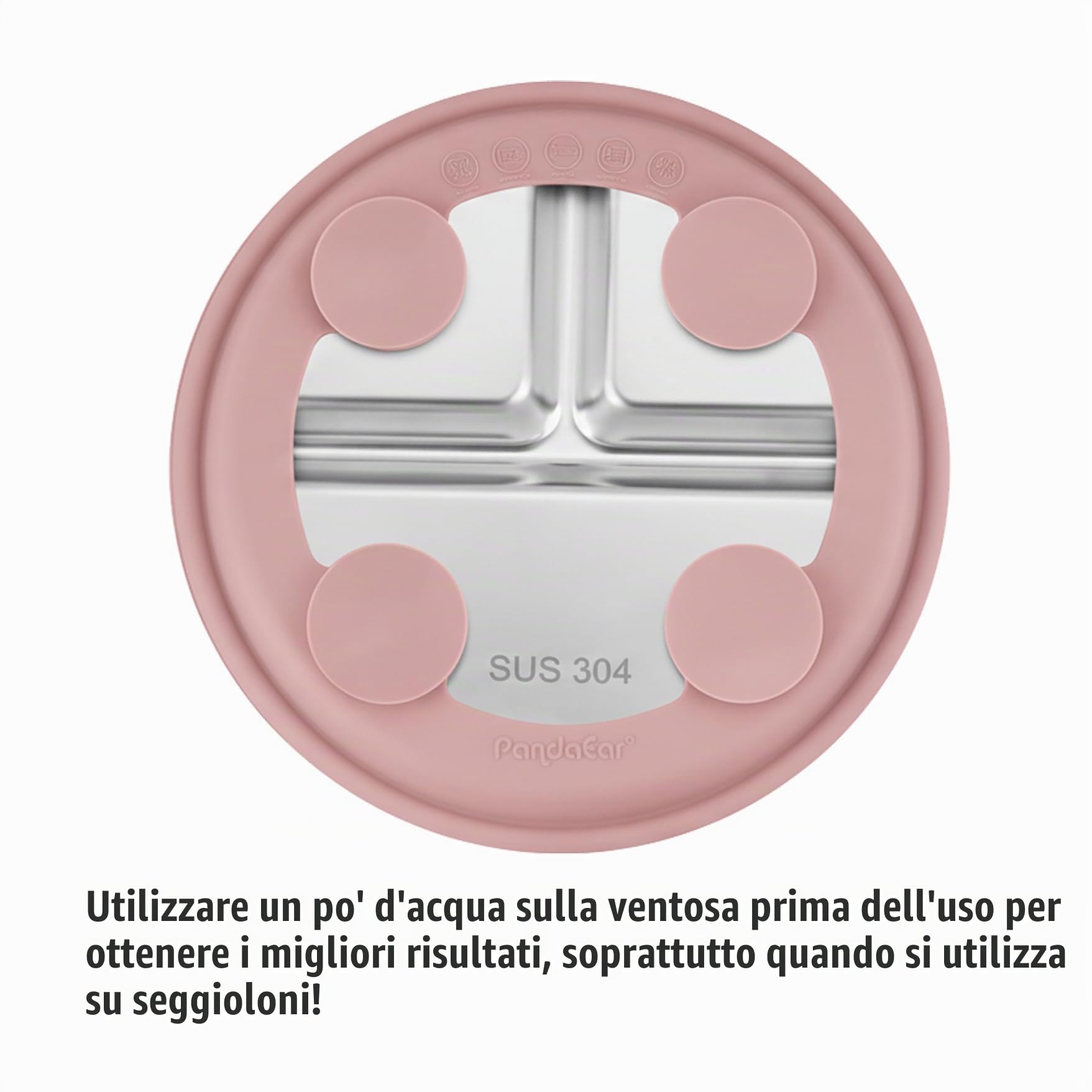 PandaEar Piatti con Ventosa in Acciaio Inox per Bambini Set da 3 (pink)