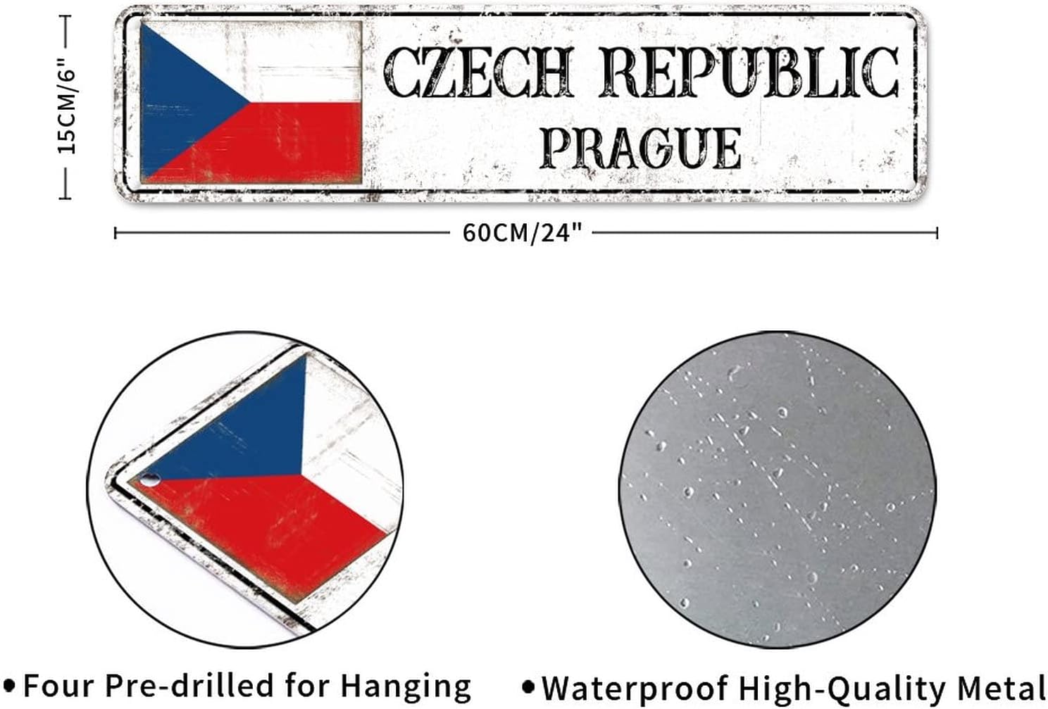Personalized Czech Republic Street Sign Czech Republic Flag Signs Capital Country City Souvenir Aluminum Metal Sign Vintage Indoor & Outdoor Decor for Home Man Cave Door Porch Garden Party 24x6in