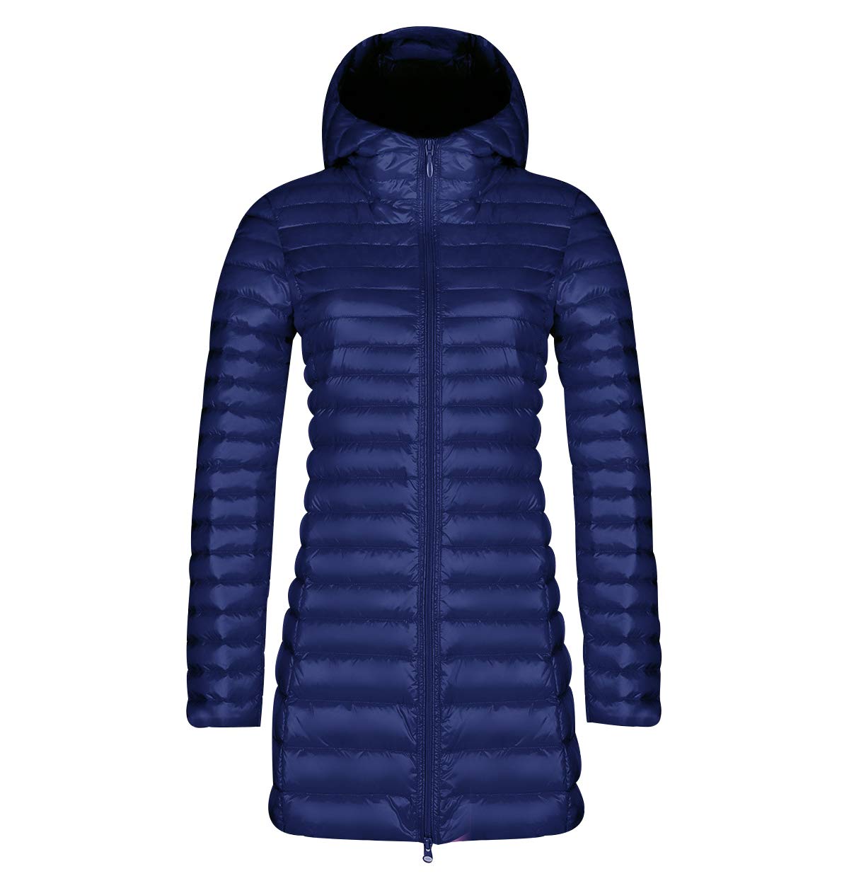 Pengniao Women's Navy Hood Lightweight Long Down Jacket With Hood Packable Down Coats Ultra Light Down Jacket Downs Filled Coat Stand Collar Quilted Padded Hooded Puffer Jacket Puffa Jacket Navy M