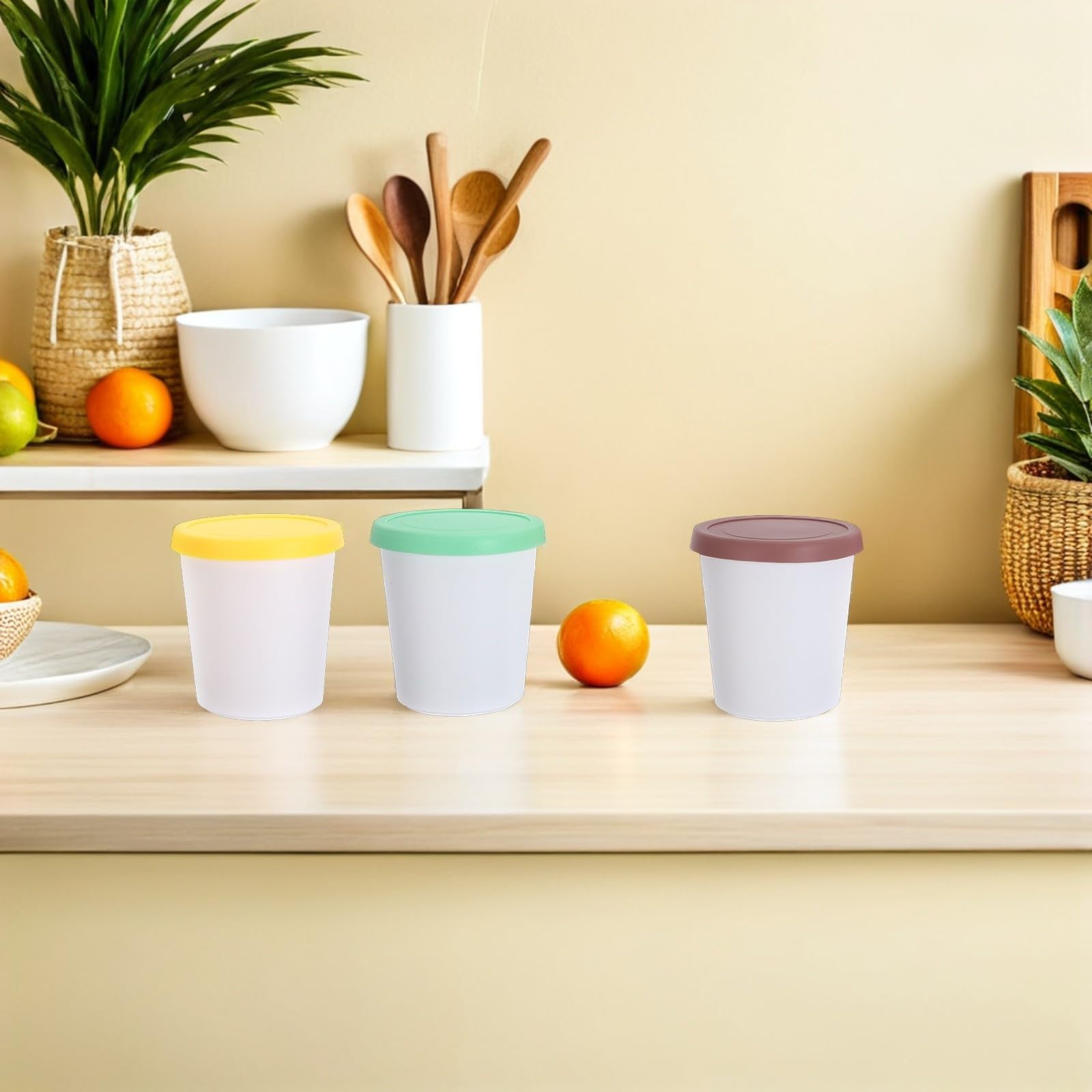 Set 4 Contenitori per Gelato Riutilizzabili 1l con Coperchi in Silicone Contenitori Impilabili per Conservazione Alimenti Snack Freezer