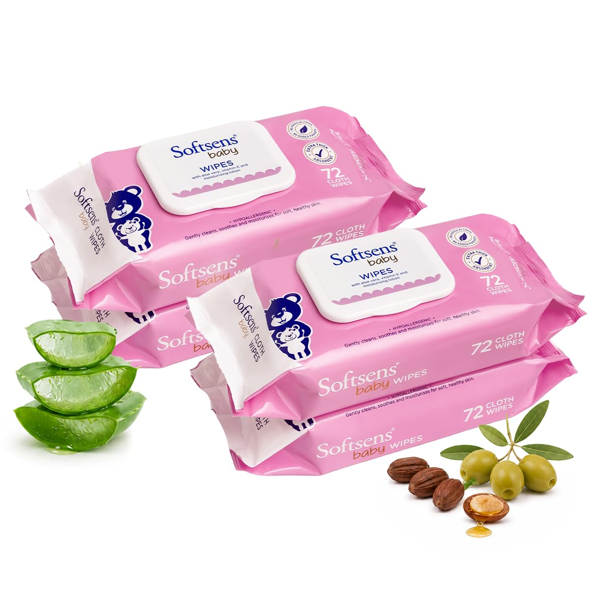 Softsens Baby Gentle Cloth Wipes for Baby Skin Enriched with Aloe Vera & Vitamin E I Dermatologically Tested & Parben Free with Lid - 72 wipes (Pack of 4)-image-36