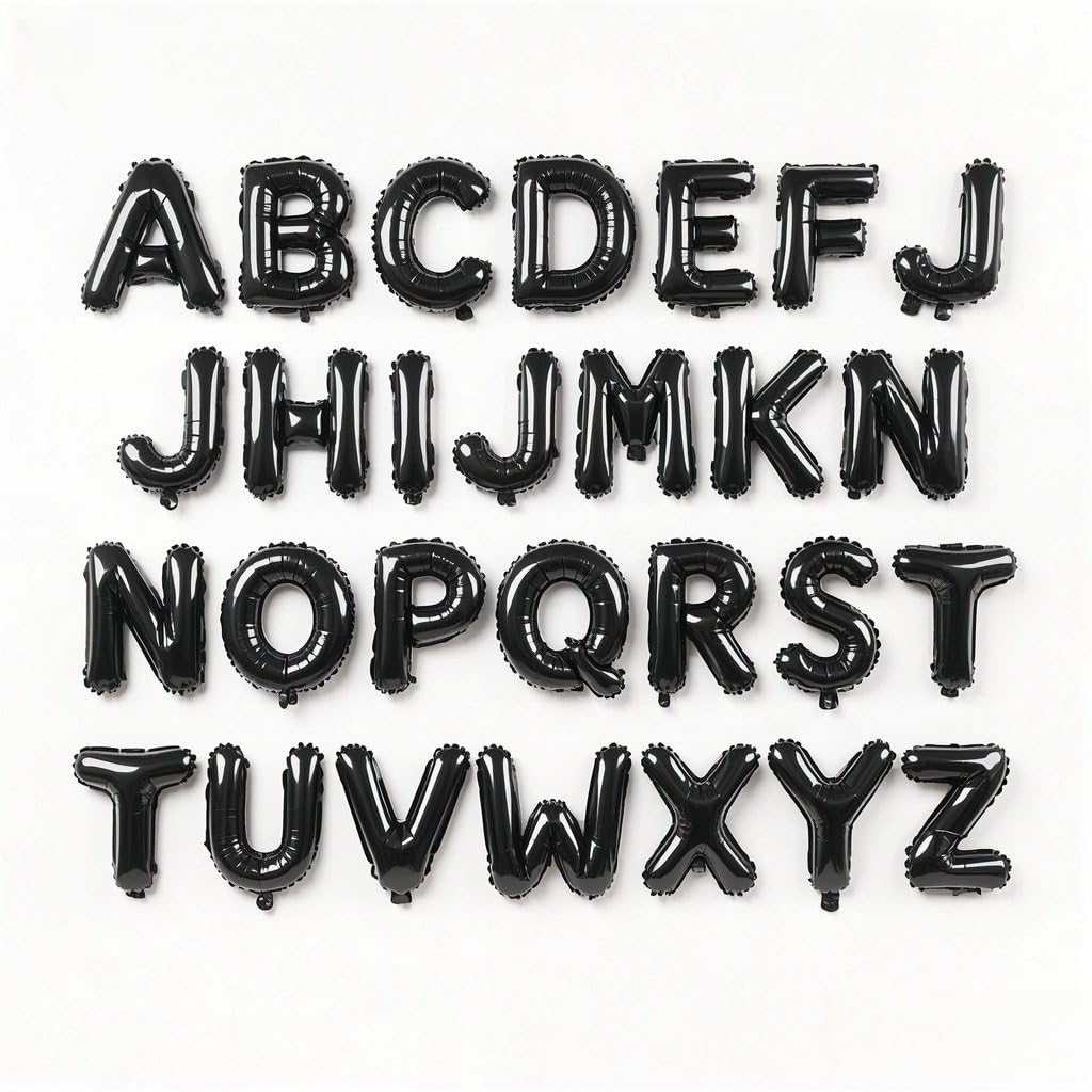 Elizakumi Black Letter Balloons 26 Alphabet ABCDEFGHIJKLMNOPQRSTUVWXYZ DIY Balloon for Boy Girl Men Women Anniversary Birthday Name