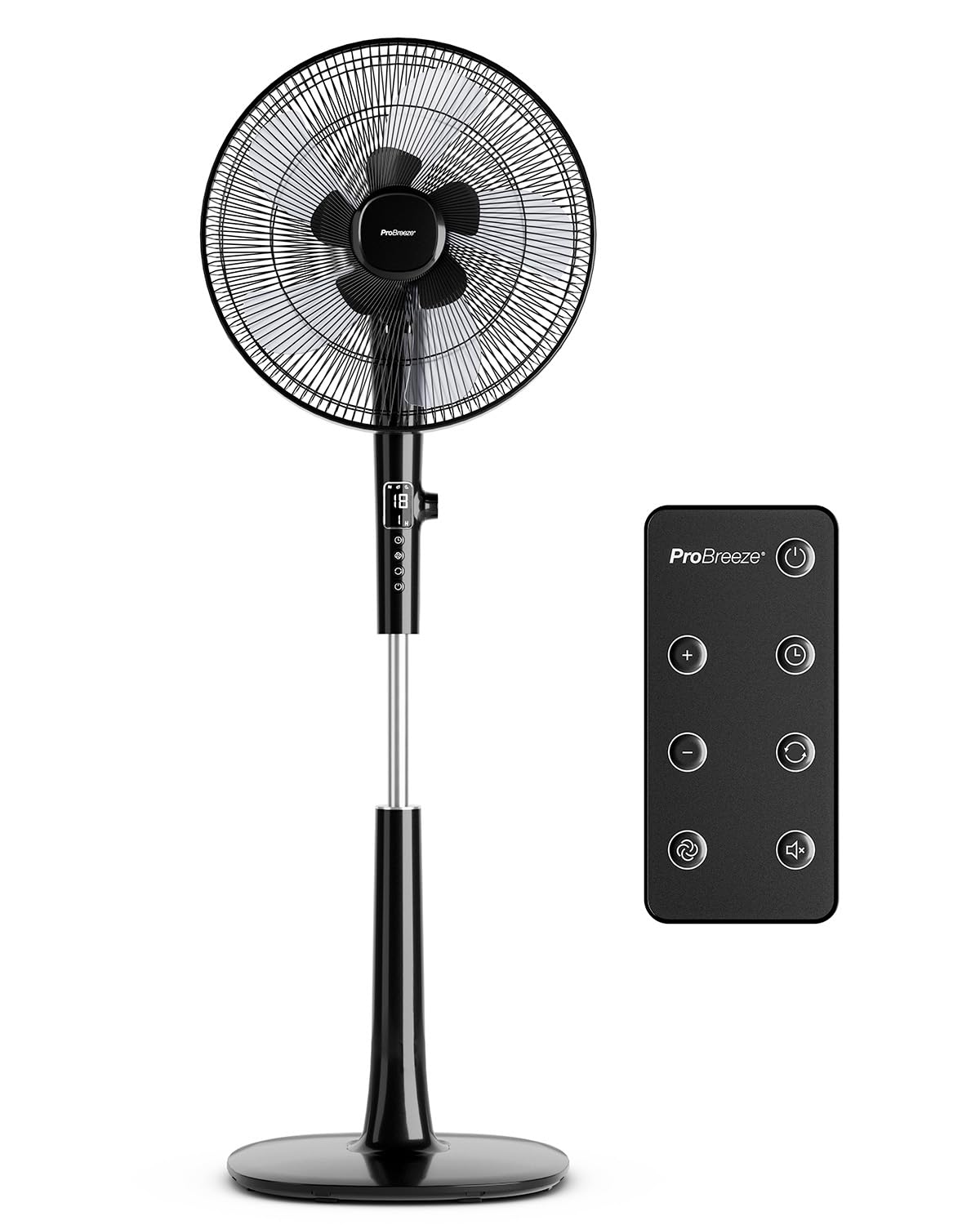 Pro Breeze® High Power Dual Blade 16-Inch Pedestal Fan with Remote Control & LED Display - 4 Operational Modes - Whisper Mode - 90° Oscillation - Adjustable Height & Pivoting Fan Head