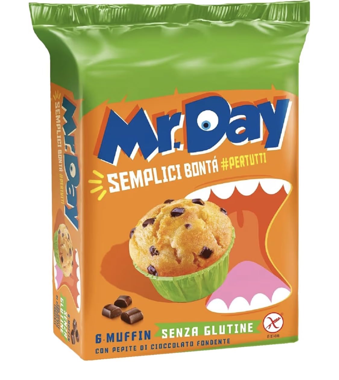 Mr. Day Muffin con Pepite di Cioccolato Fondente, Senza Glutine (Gluten Free) 252g [BOX da 6 Confezioni]