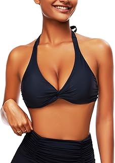 TZLDN Women's Bikini Top Halter Tie Hook Back Twist Front V Neck Push Up Padded Swimsuit String Vintage Bathing Suit Sexy ...