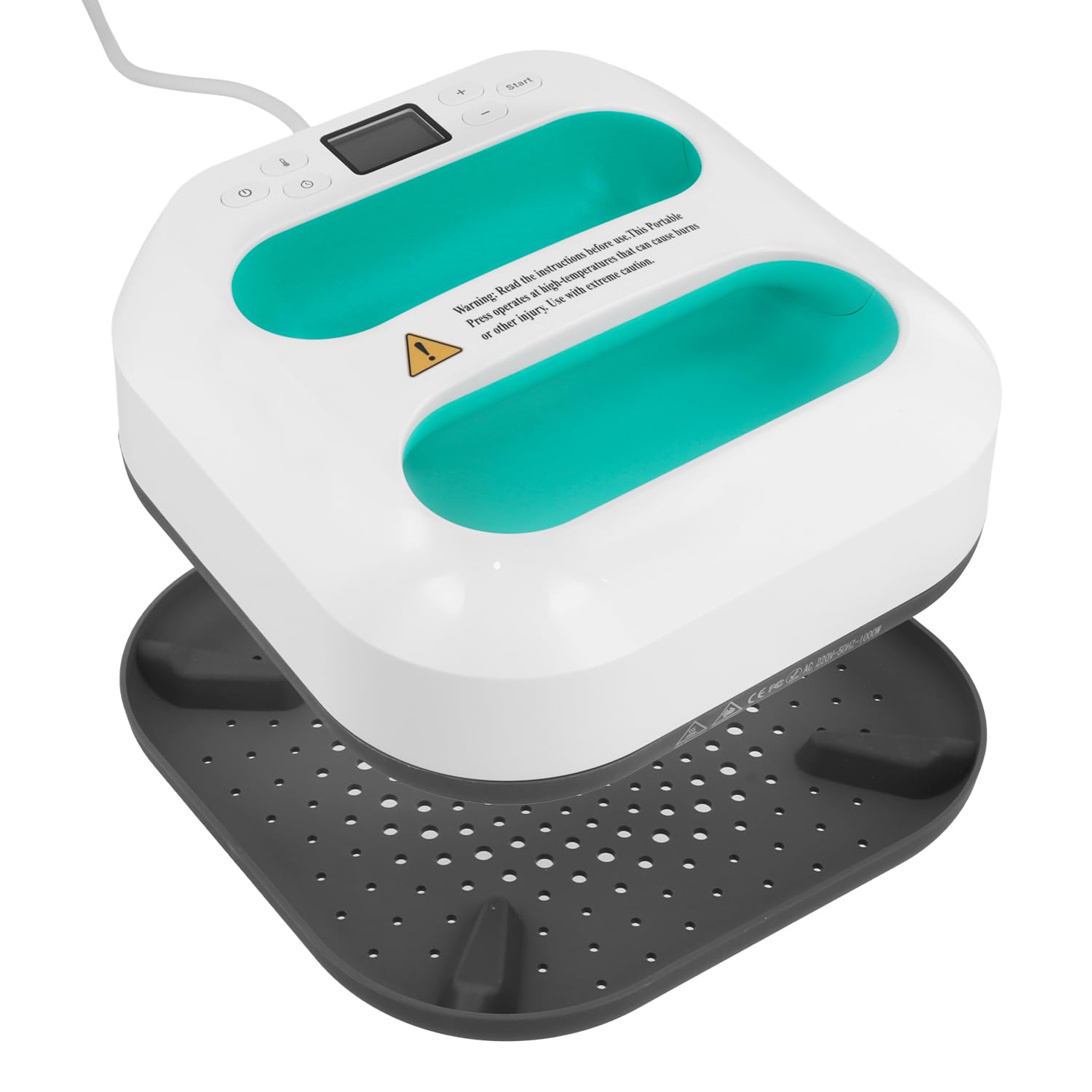QWORK® Pressa a caldo portatile, Piastra riscaldante da 22,5cm x 22,5cm per magliette, borse, cuscini - Riscalda fino a 205 °C in 1 minuto - Spegnimento automatico