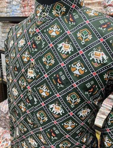 Image of FOXDX Men's Cotton Blend Printed Long Kurta Suitable for All Indian Wedding, Occasions, and Festivals