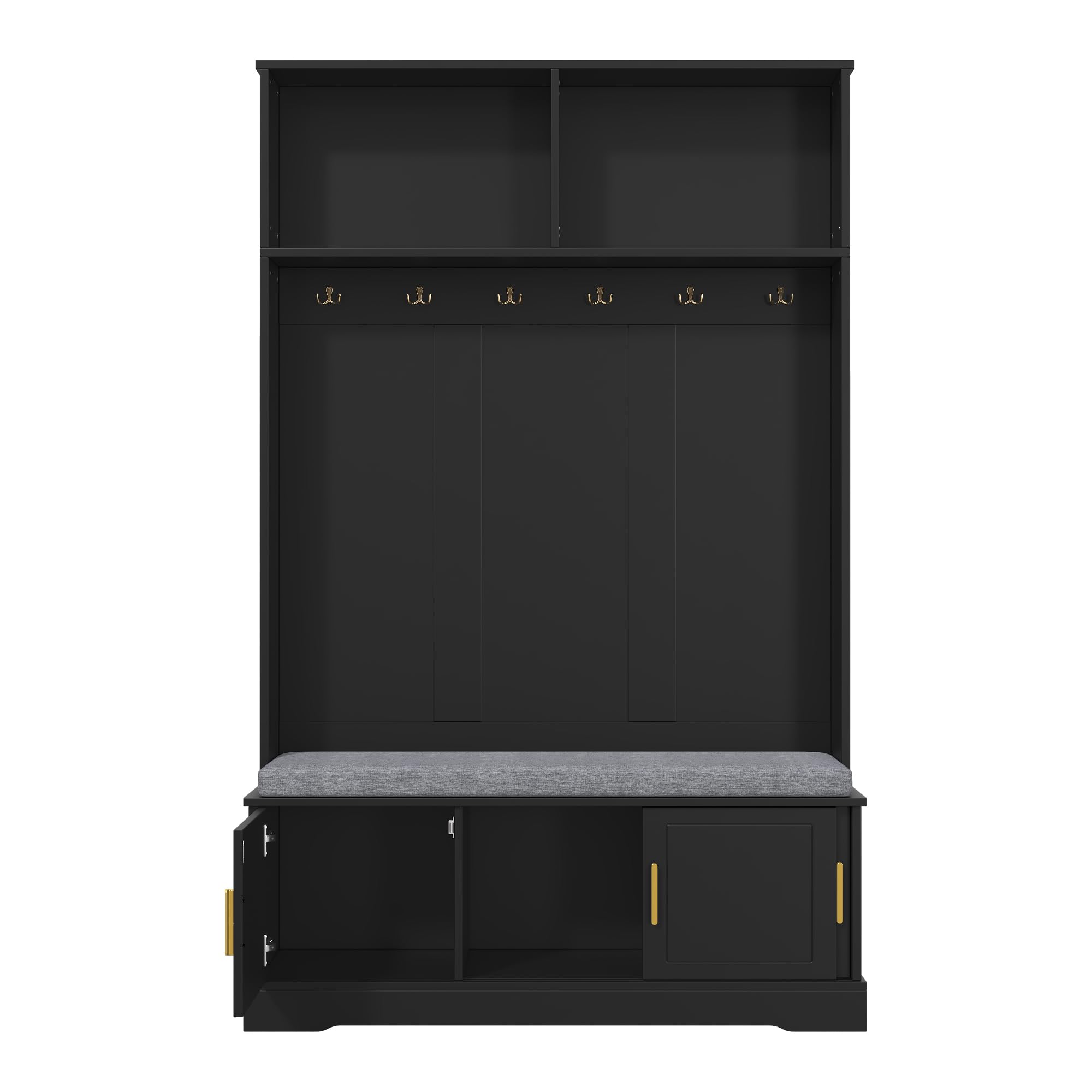 Moimhear Perchero con zapatero, 120 × 40 × 191 cm, 6 ganchos triples, independiente, para entrada, pasillo (negro)