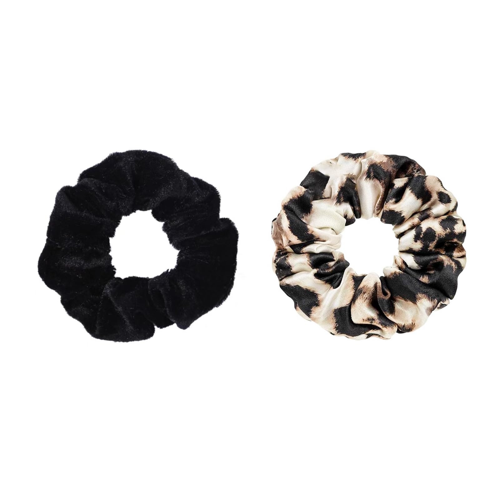 Okaywork 2pcs Leopardenmuster + Schwarz para el Cabello pelo mujer Negra el Mujer Seda Sujeción Fuerte para niñas y Mujeres, Coleteros para el Cabello Estilo Ins Joyas para Diadema