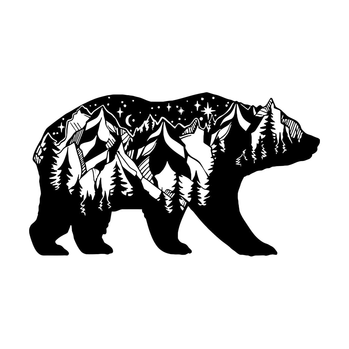 Lzhouting Wall Stickers 0131 Forest Animal Bear Vinyl Wall Decal Silhouette Landscape Mountains Stickers Removable Art Mural For Bedroom Window Decor Small - 42X73cm
