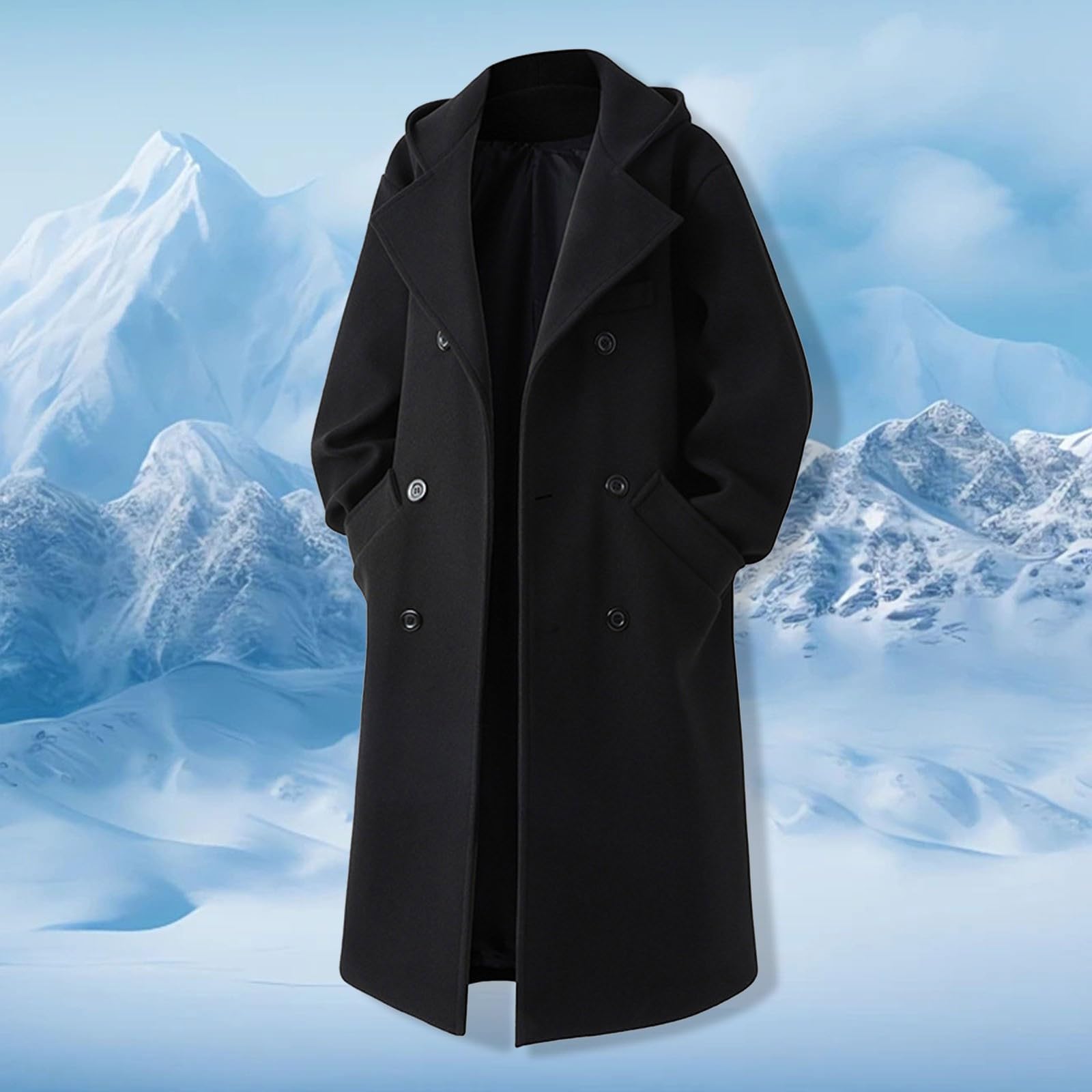 Generisch Cappotto di lana da uomo, lungo, elegante, di media lunghezza, per le mezze stagioni, da uomo, lungo inverno, per le mezze stagioni, trench, tinta unita