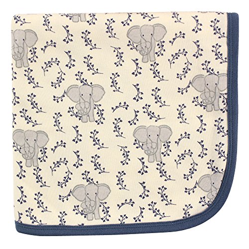 Touched by Nature Unisex Baby Organic Cotton Swaddle, Receiving and Multi-purpose Blanket, Blue Elephant, One Size