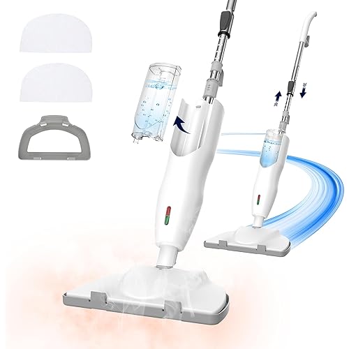 1200W Powerful Steam Mop with 2pcs Washable Pads, 30s Quick-Heating, 12.5oz Removable Water Tank, Lightweight, 260℉ for Cleaning and Sanitizing Hardwood, Marble, Tile and Carpet
