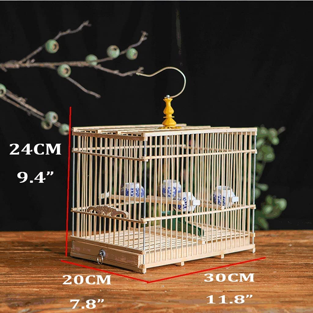 Jaula para pájaros, Jaula para pájaros - Bambú con Bandeja extraíble - Transportín portátil de Madera Natural para pájaros