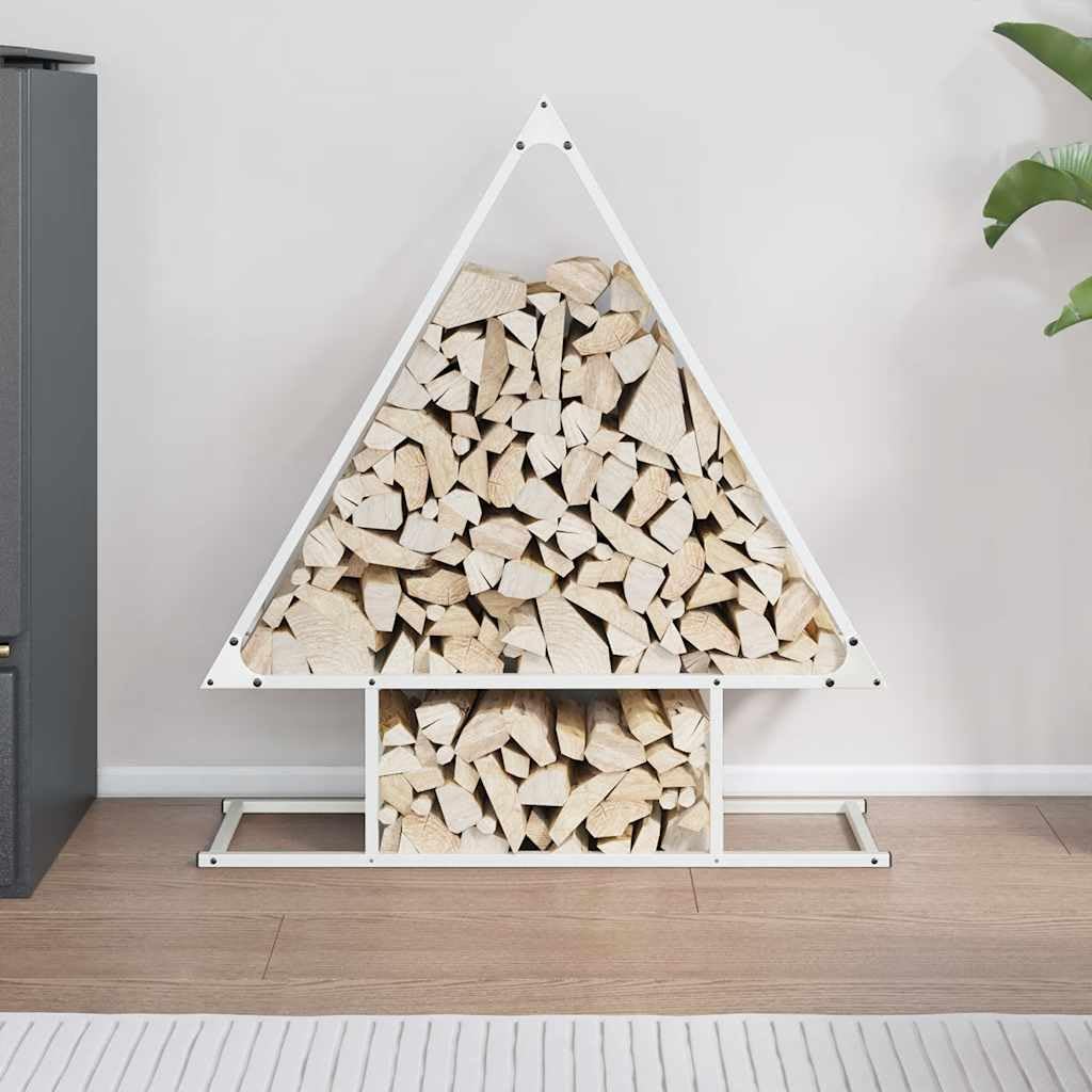 Estantería para leña blanca de acero laminado en frío, 80 x 25 x 90 cm, para leña, leña, estante de madera, soporte para leña e interior con almacenamiento ordenado y seco