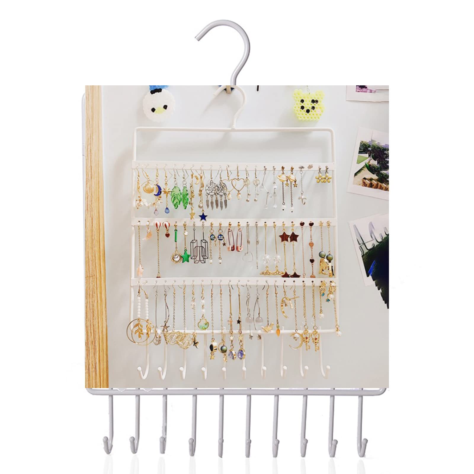 Wand Schmuckregal Aufhängen von Ohrringen, Eisen geschmiedet, mit 10 Haken, Schmuck Organizer zur Präsentation von Armbändern, Halsketten, Ringen, Wand und Tür Hänge Organizer, schwarz weißer