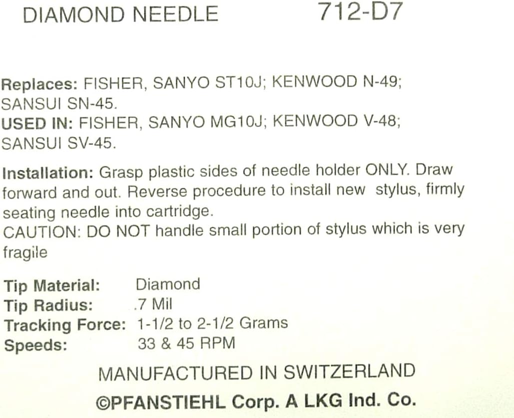 PHONOGRAPH TURNTABLE NEEDLE N-49 Sanyo ST10J SANYO ST11D 712-D7
