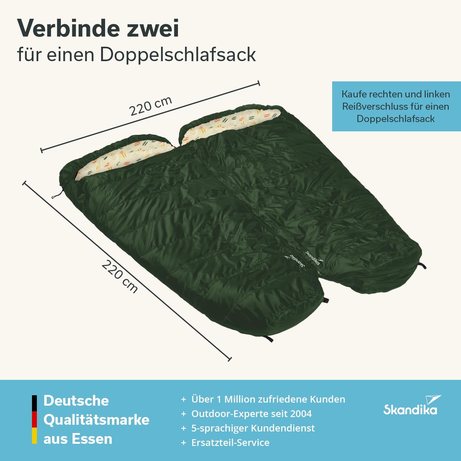 Skandika Schlafsack Vegas | XXL Mumienschlafsack mit/ohne Polycotton Innenfutter, für Erwachsene, koppelbar, Doppelschlafsack, 3 Jahreszeiten, bis -12°C, 220 x 110 cm | Winter Outdoor Camping Wandern