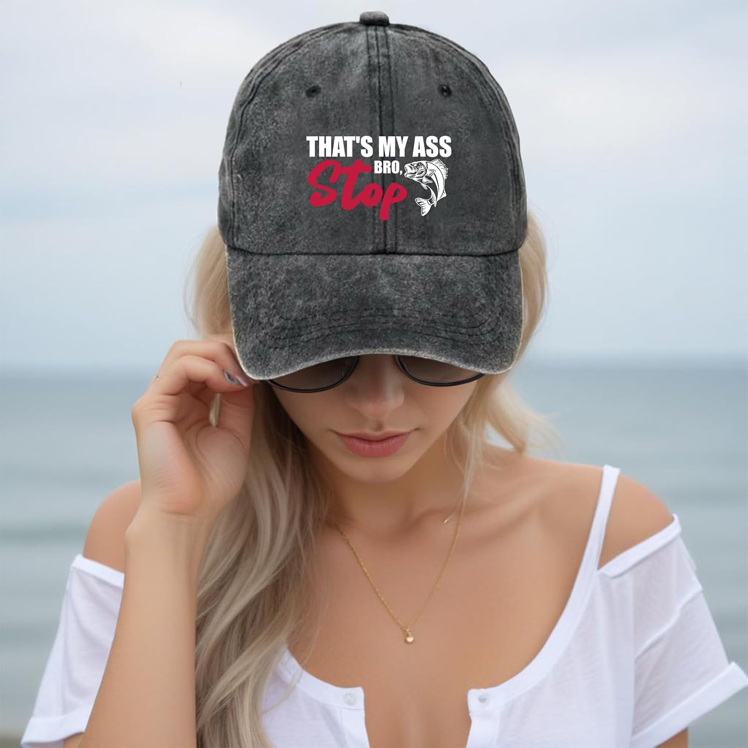 zcyhtqp, That's My Ass Bro, Stop, Funny Baseball Cap, Funny Fishing Hats with Sayings, Humor Caps, Adjustable Cotton Baseball Cap, Birthday Gift for Fishing Lover Black