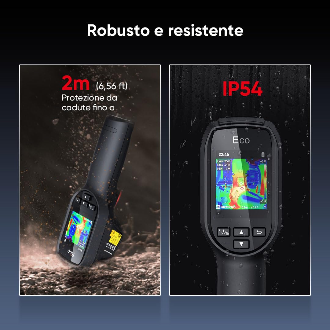 Termocamera compatta HIKMICRO ECO 240 x 240/9216 pixel Risoluzione IR 25Hz Frequenza di aggiornamento SuperIR compatibile, da -20°C a 550°C Termometro a infrarossi con puntatore laser
