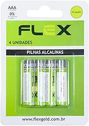FLEXGOLD Pilha Palito AAA - Alcalina 1.5V - LR6 - Blister com 4 Unidades - Ideal para Câmeras Digitais e Brinquedos - Sem Mercúrio e Cadmio, FX-AAAk4