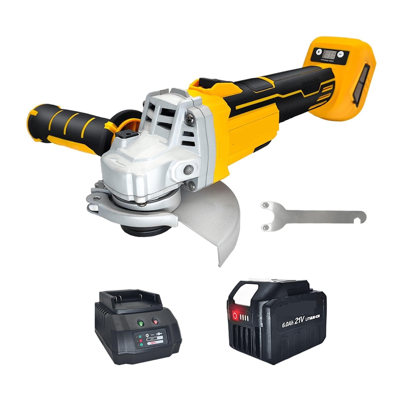 LNHHG 125mm Electric Angle Grinder 5000-9000RPM Brushless Cutter Machine Variable Impact Grinding Tool 18V Battery(1PC 6.0Ah Battery)