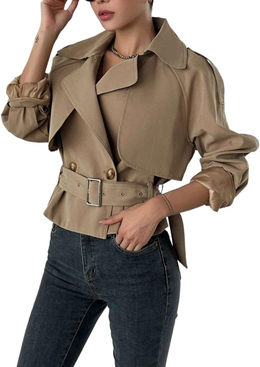 Raglan Sleeve Buckle Belted Trench Coat Fall Jacket Women's Fall Winter Lapel Fashion Trench Coat