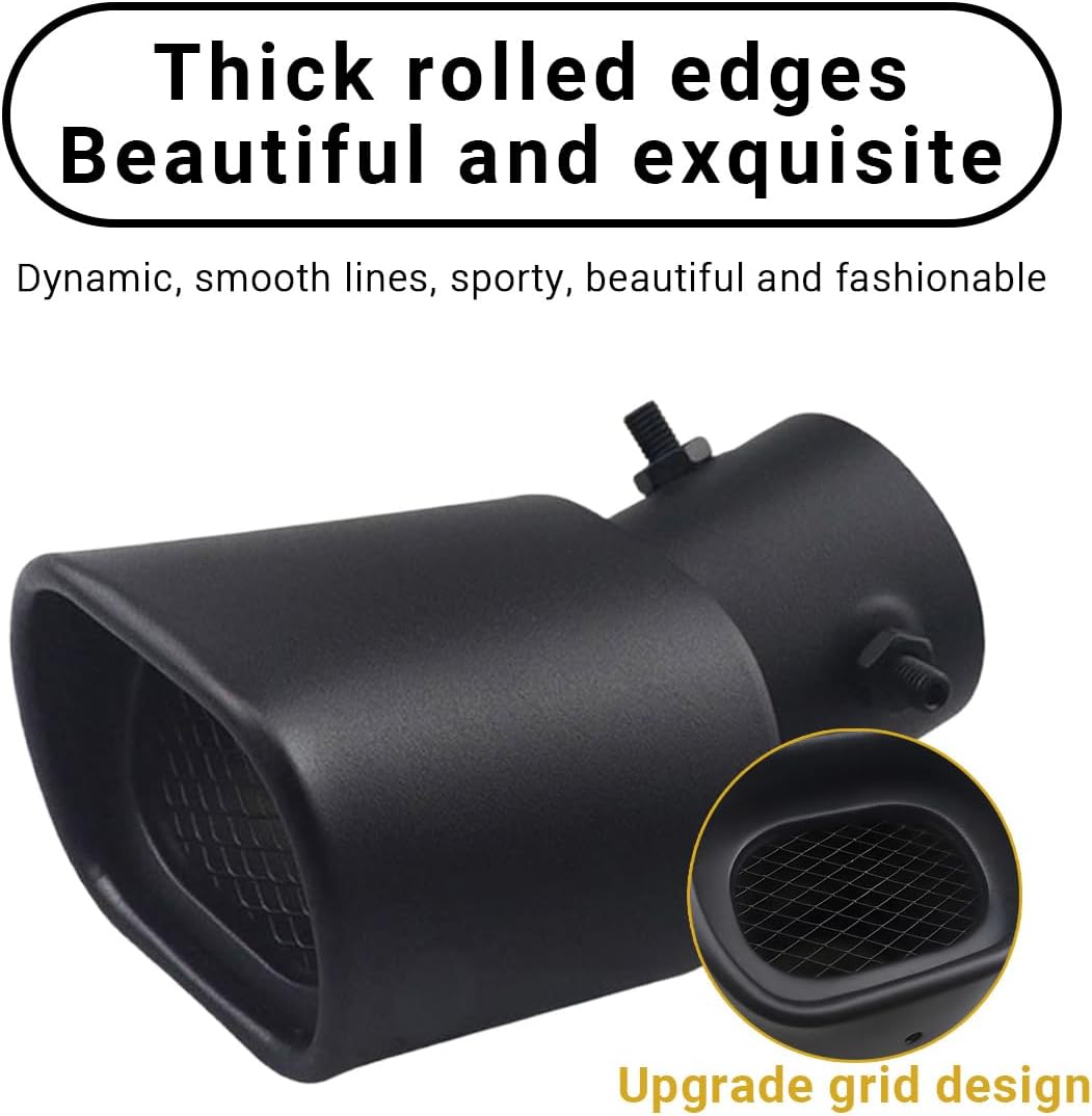 Stainless Steel Car Exhaust Square Tip, 2.5" to 3.7" Universal Car Exhaust Pipe Tail Throat Tail Pipe, Modification Tailpipe Flue Muffler Rear Tip Pipe with Mesh (Curved,Frosted Black)