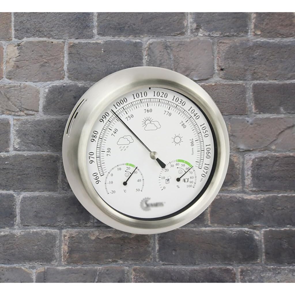 Termometro da Parete 3 in 1, barometro, igrometro, Stazione meteorologica per casa e Ufficio, con Telaio in Acciaio Inossidabile, Lega di Alluminio, per Interni/Esterni