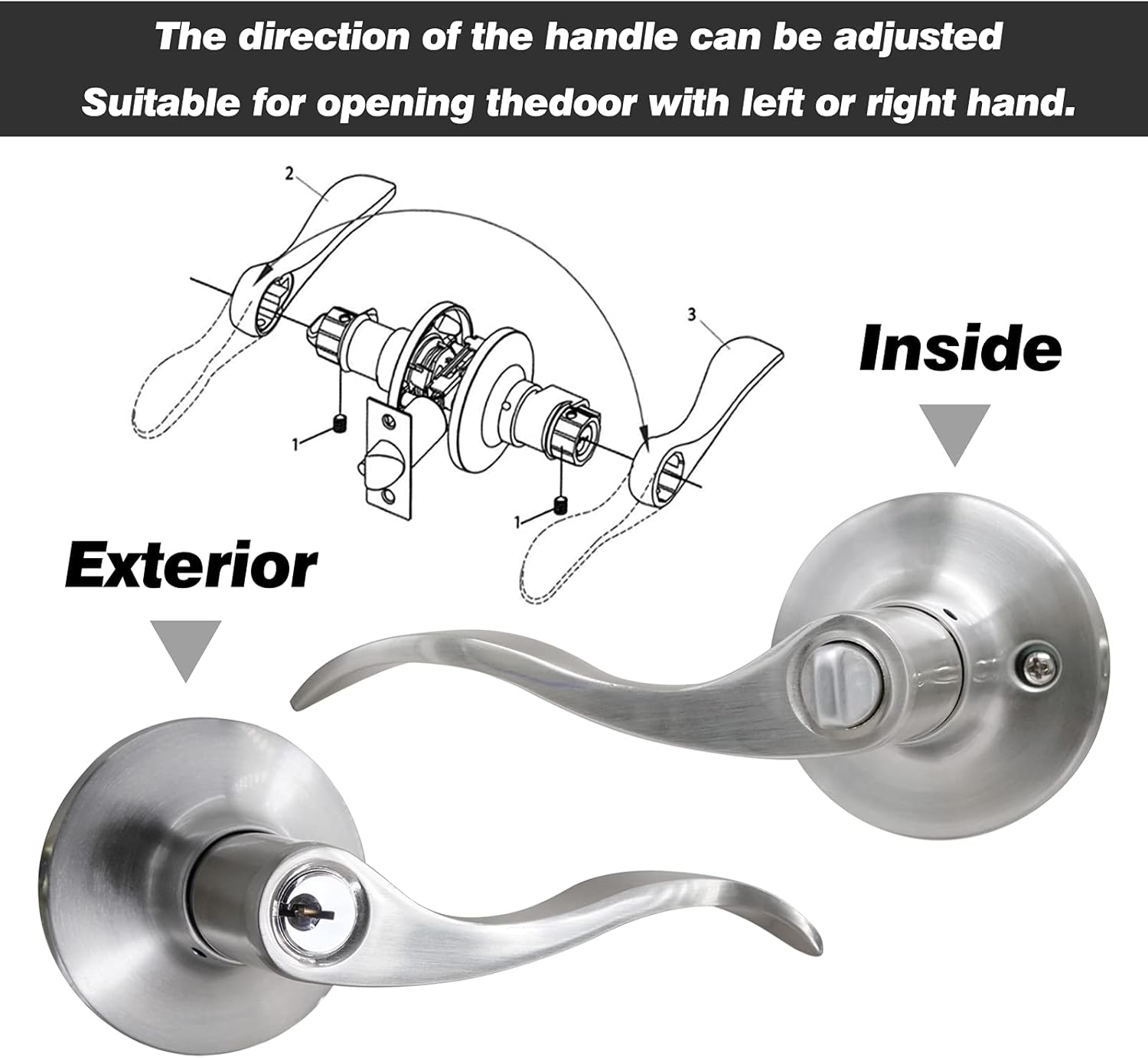 Buy Rulart Door Lever With Lock Privacy Door Handle Lever With Keyed Entry Door Handle With Lock Modern Bedroom Door Lever With Traditional Wave Design Right Left Handed Reversible Satin Nickel Luster Online In Kenya B09286l651