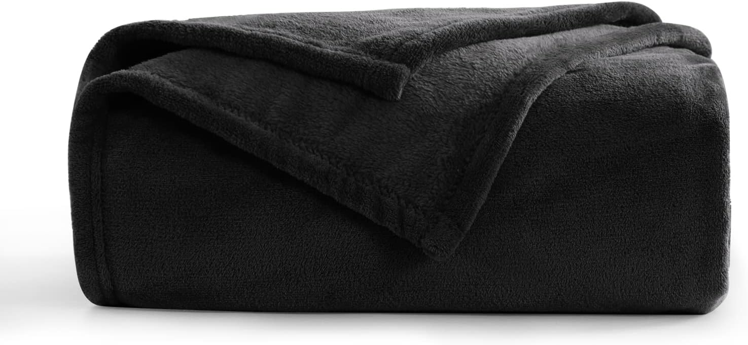 Aisbo Fleece Blanket Black Throw Versatile Soft Warm Blanket Fluffy