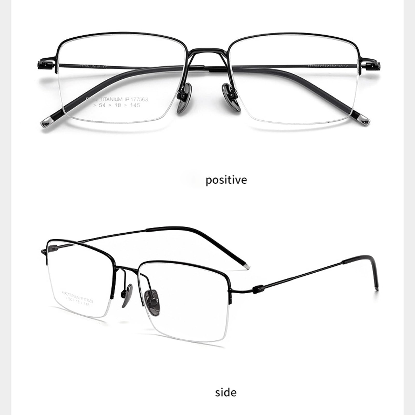 Monturas de Gafas de Negocios, Gafas de Media Montura for Ordenador, Gafas sin Receta de Titanio Puro, diseño de Bloqueo de Alambre Dorado(Champagne)
