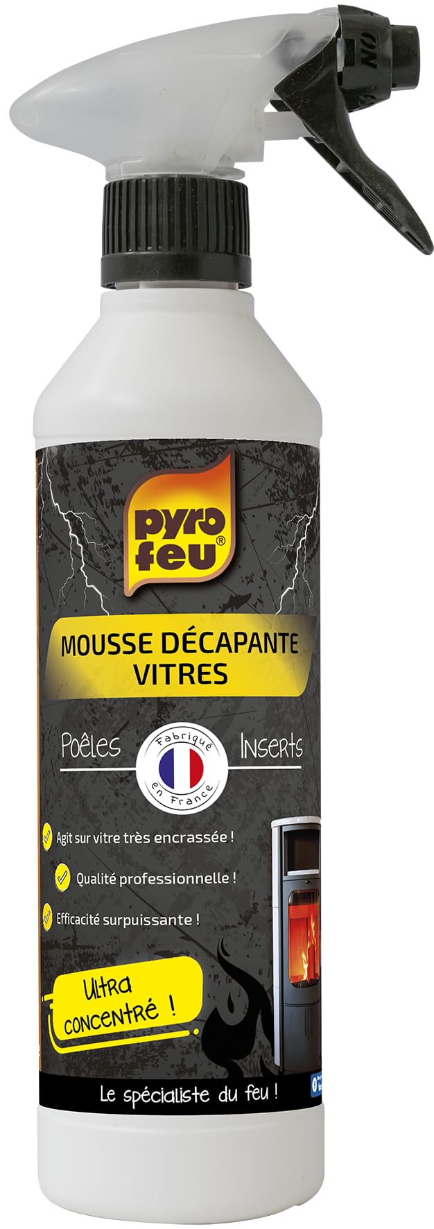 Pyrofeu Mousse Décapante pour Vitres d’Inserts Concentré - Fabrication Française - 500ml