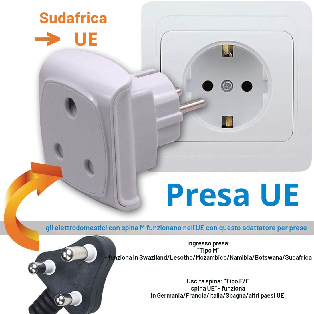 TESSAN Adattatore Presa Inglese a Spina Italiana, Presa UK con 3 Prese e 3 USB, Adattatore UK con Protezione Sovratensioni,13A Fusibile
