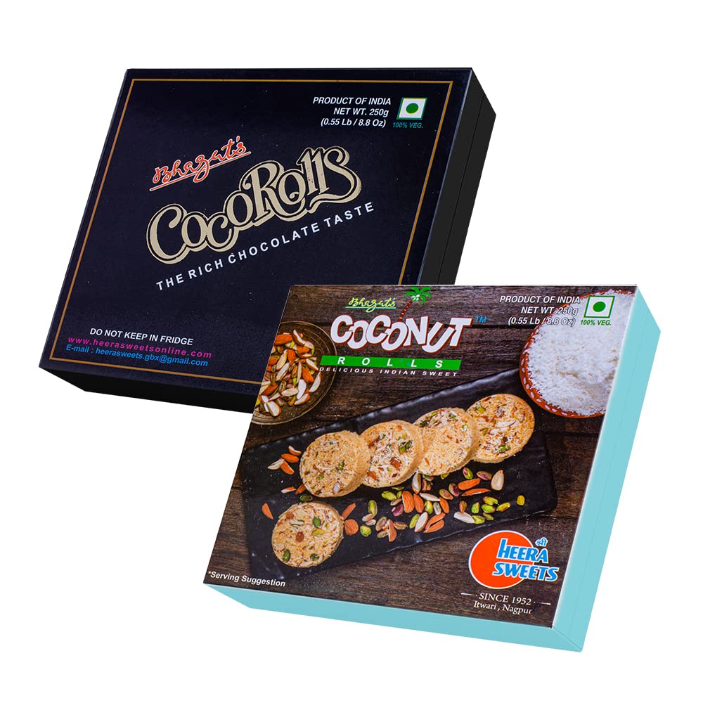 Bhagat's Heera Sweet Son Roll Soft Flaky Sweets Mithai Box Preservative Free Combo Son roll Chocolate & Coconut 250 gm Premium Gift for Traditional Indian Celebrations