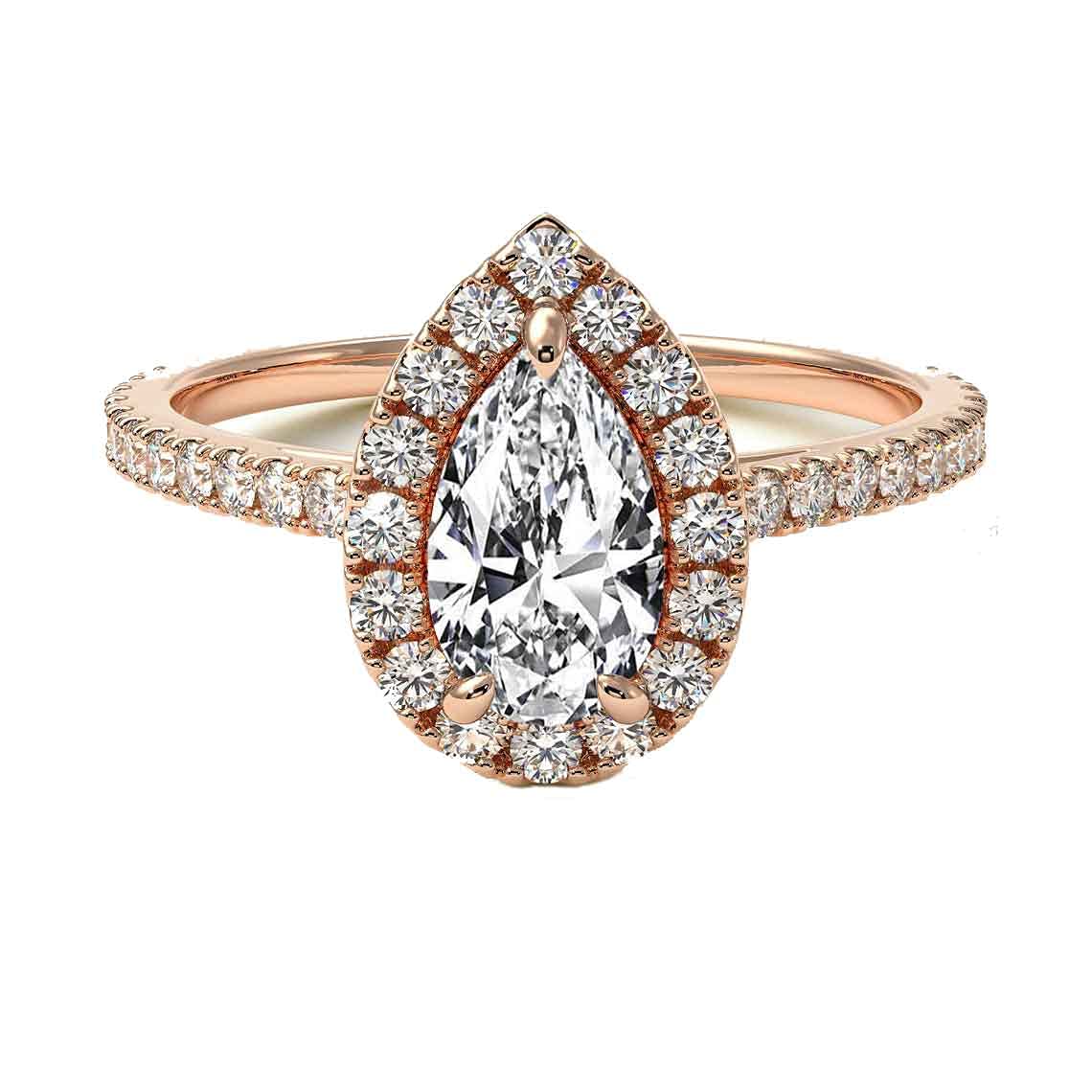 Choose Your Gemstone 18K Rose Gold Ring Pear Shape Halo Diamond Design Wedding Engagement Handmade and Fashion Jewelry for Women Girl Available in Size 4,5,6,7,8,9,10,11,12