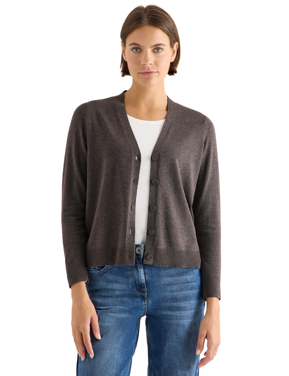 Cecil Women's 2515394 Cardigan with Textured Detail, Mushroom Taupe Melange, XS