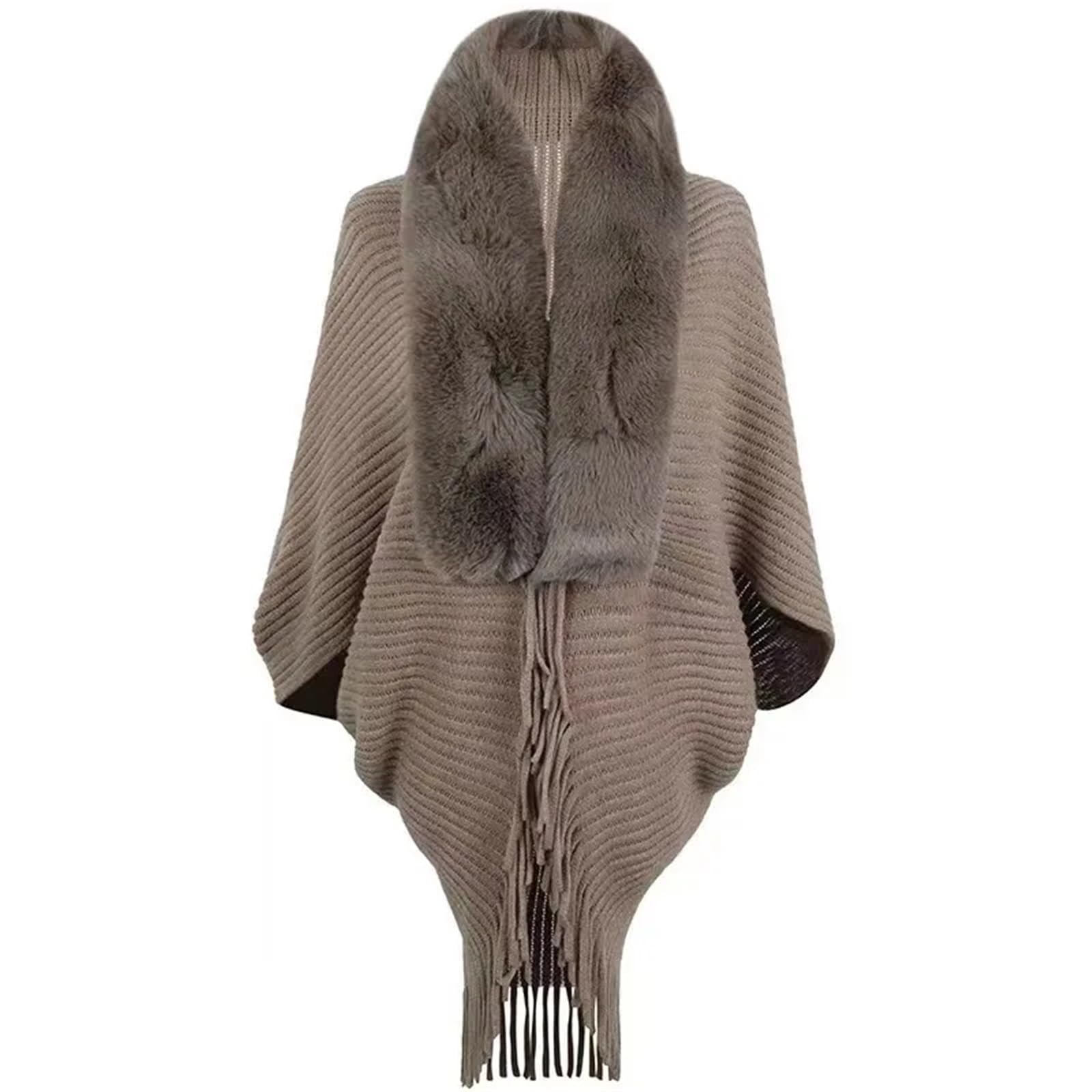 Poncho Donna Poncho Lungo Invernale con Nappe Larghe, Stile Streetwear, da Donna, Cardigan, Soprabito, Caldo, Lavorato a Maglia, in Pelliccia Sintetica