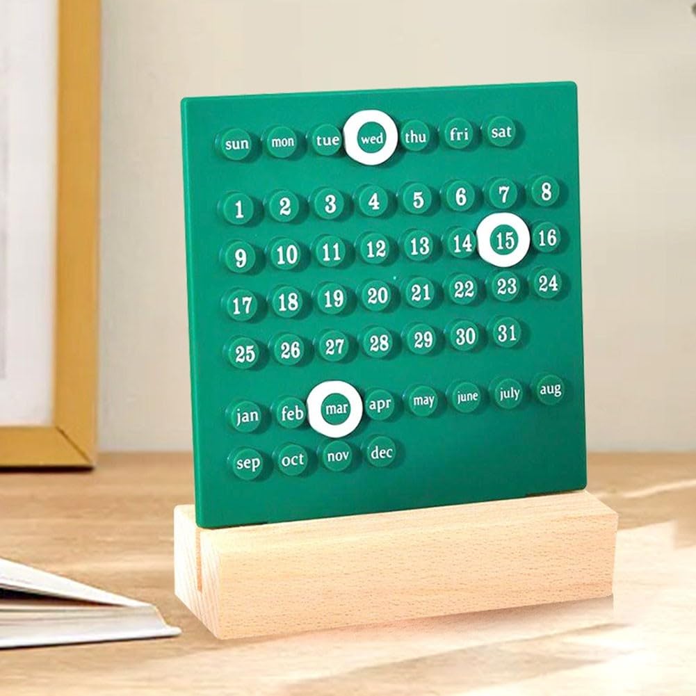 Calendrier de bureau, en bois acrylique pour anneau, calendrier perpétuel, mois, date, enregistrement pour décoration de bureau à domicile (vert) Calendrier de bureau, en bois acrylique pour anneau