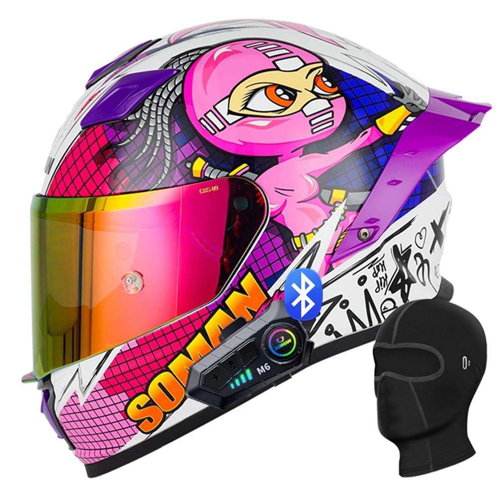 Amazon.com: Bluetooth Motorcycle Helmet DOT Approved Full Face Integrated  Helmet, Racing Noise Reduction Helmet Built-in Dual Speaker with Hide  Microphone, Quick Release System for Adults Men and Women S-XXL ( Co :