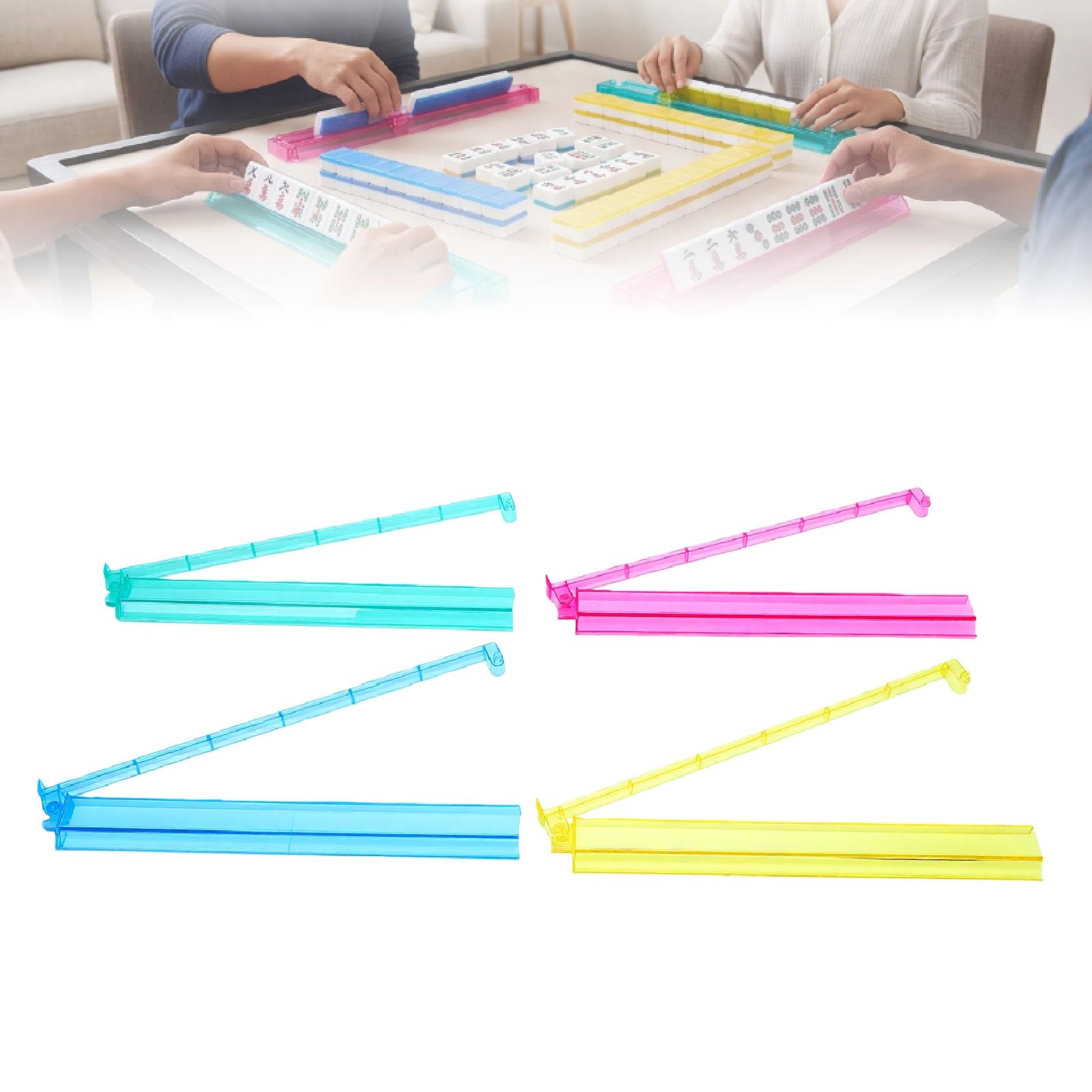 4 Pièces Support de Tuiles de Mahjong de 18 Pouces avec Poussoir pour