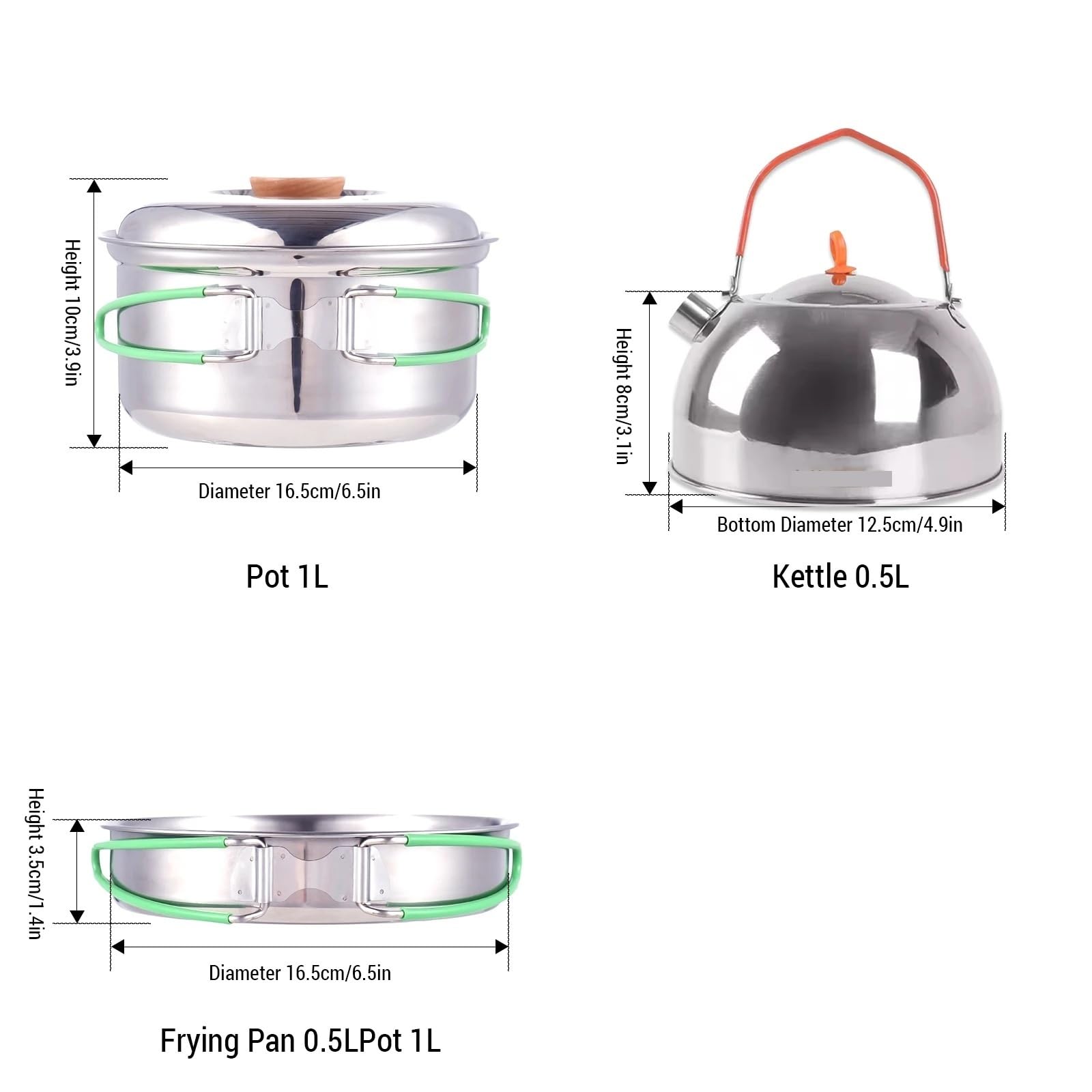 Set di pentole da campeggio pieghevoli in acciaio inossidabile - Pentola e padella, leggere, compatibili con tutti i tipi di fornelli, for 1-2 persone(Pan pot)